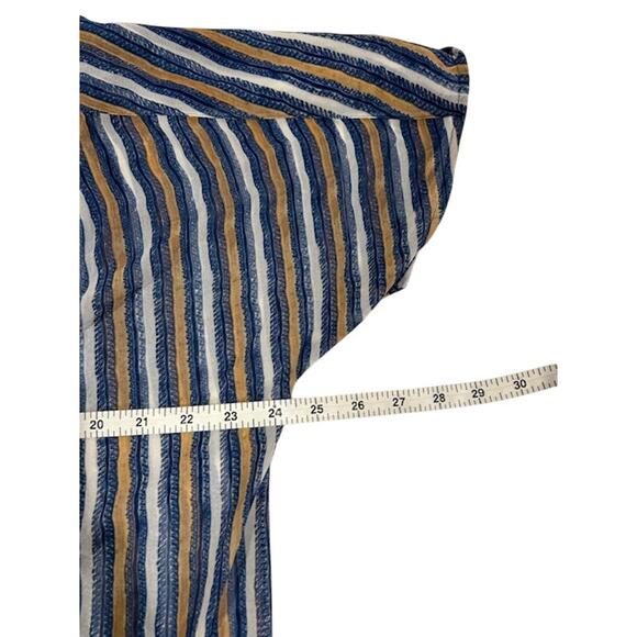 TOMMY BAHAMA Blue Sheer Short Sleeve Collarless Stripe Button Front Shirt LARGE - Picture 6 of 9